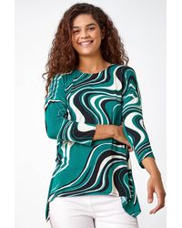 Roman - Swirl Print Tie Back Stretch Top - Lyst