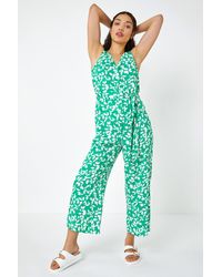 Roman - Dusk Fashion Sleeveless Leaf Print Button Jumpsuit - Lyst
