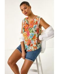 Roman - Floral Print Lace Detail Blouse - Lyst