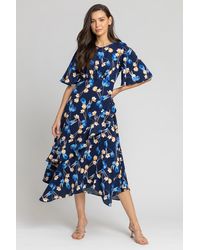 Roman - Floral Print Chiffon Midi Dress - Lyst