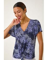 Roman - Floral Print Tie Front Stretch Top - Lyst