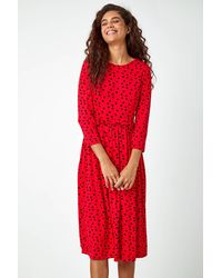 Roman - Twist Waist Spot Print Stretch Dress - Lyst