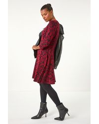 Roman - Leaf Print Skater Dress - Lyst