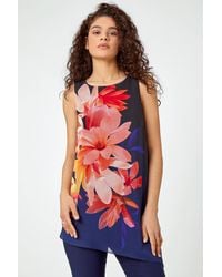 Roman - Floral Print Asymmetric Chiffon Tunic Top - Lyst