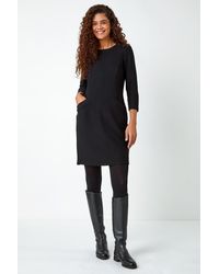 Roman - Ribbed Pocket Detail Stretch Shift Dress - Lyst