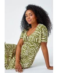 Roman Petite - Animal Stretch Gathered Midi Dress - Lyst