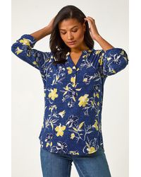 Roman - Textured Floral Print V-Neck Stretch Shirt - Lyst