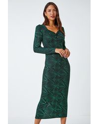 Roman - Geometric Glitter Print Midi Stretch Dress - Lyst