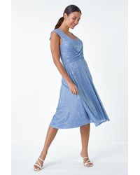 Roman - Sequin Wrap Detail Midi Dress - Lyst