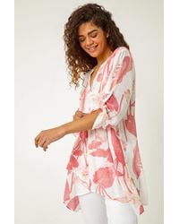 Roman - Palm Print V-Neck Wrap Hem Tunic Top - Lyst
