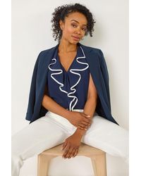 Roman Petite - Contrast V-Neck Frill Front Top - Lyst