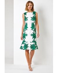 Roman - Floral Border Print Frill Stretch Dress - Lyst