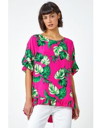 Roman - Palm Print Frill Detail Oversized Top - Lyst