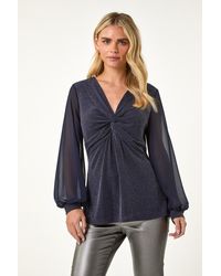 Roman Petite - V-Neck Diamante Cuff Stretch Top - Lyst