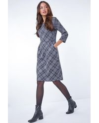 Roman - Checked Pleat Front Shift Dress - Lyst