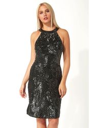 Roman - Embellished Halter Neck Fitted Mini Dress - Lyst