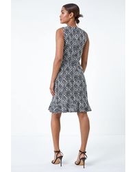 Roman - Geometric Print Frill Hem Dress - Lyst
