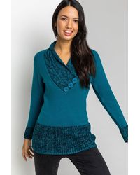 Roman - V-Neck Overlap Button Detail Longline Jumper - Lyst