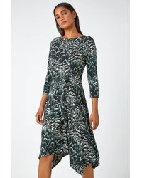 Roman - Abstract Print Tie Waist Stretch Dress - Lyst
