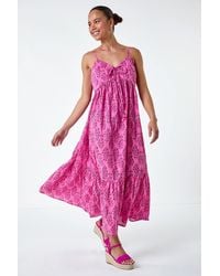 Roman Petite - Paisley Tiered Cotton Midi Dress - Lyst