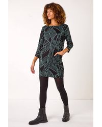 Roman - Abstract Print Pocket Detail Tunic Dress - Lyst