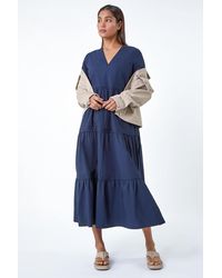 Roman - Plain Cotton Tiered Maxi Dress - Lyst