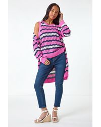 Roman Petite - Stripe Pointelle Knit Cardigan - Lyst