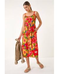 Roman - Floral Print Button Midi Sundress - Lyst