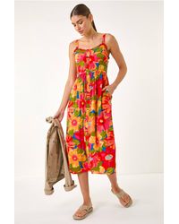 Roman - Floral Print Button Midi Sundress - Lyst