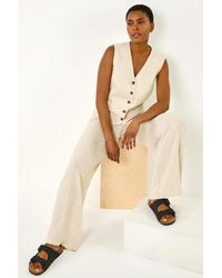 Roman - Linen Mix Wide Leg Trousers - Lyst