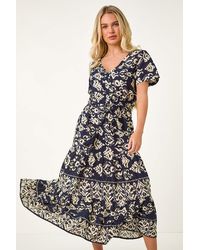 Roman Petite - Aztec Print Stretch Midi Dress - Lyst