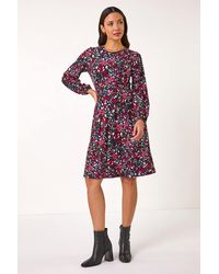 Roman - Floral Print Ruched Stretch Dress - Lyst