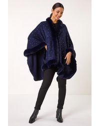 Roman - Hotfix Faux Fur Trim Cape - Lyst