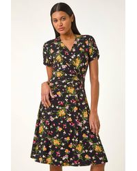 Roman - Floral Stretch Ring Detail Midi Dress - Lyst