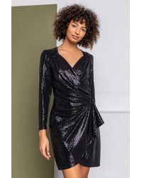 Roman - Dusk Fashion Sparkle Embellished Ruched Wrap Dress - Lyst