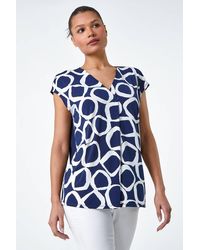 Roman - Circle Ring Print V-Neck Stretch Top - Lyst