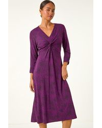 Roman Petite - Twist Front V-Neck Midi Dress - Lyst