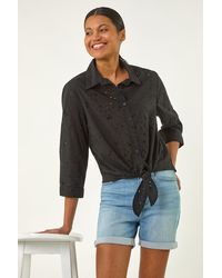 Roman - Broderie Tie Front Shirt - Lyst