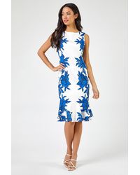 Roman - Floral Border Print Frill Stretch Dress - Lyst
