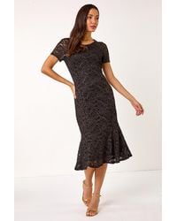 Roman - Lace Detail Stretch Midi Dress - Lyst