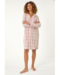 Roman - Check Print Revere Collar Stretch Nightshirt - Lyst