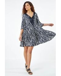 Roman - Aztec Print Lace Detail Smock Dress - Lyst