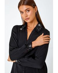 Roman - Sequin Trim Satin Stretch Shirt - Lyst