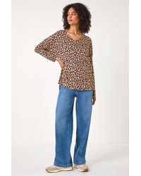 Roman - Animal Print V-Neck Tunic Stretch Top - Lyst