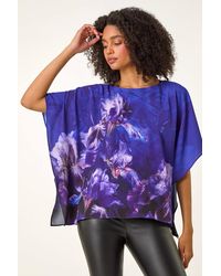 Roman - Floral Print Chiffon Overlay Top - Lyst