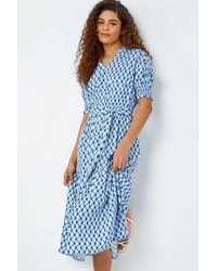 Roman - Geometric Tiered Belted Midi Dress - Lyst