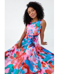 Roman Petite - Abstract Print Pleated Midi Dress - Lyst
