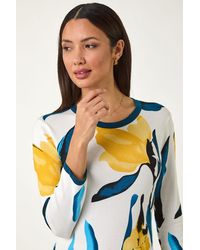 Roman - Floral Print 3/4 Sleeve Knit Jumper - Lyst
