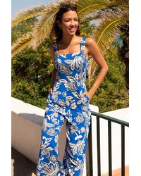 Roman - Floral Print Stretch Shirred Jumpsuit - Lyst