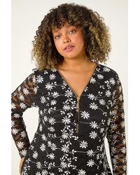 Roman Curve - Floral Print V-Neck Zip Front Top - Lyst